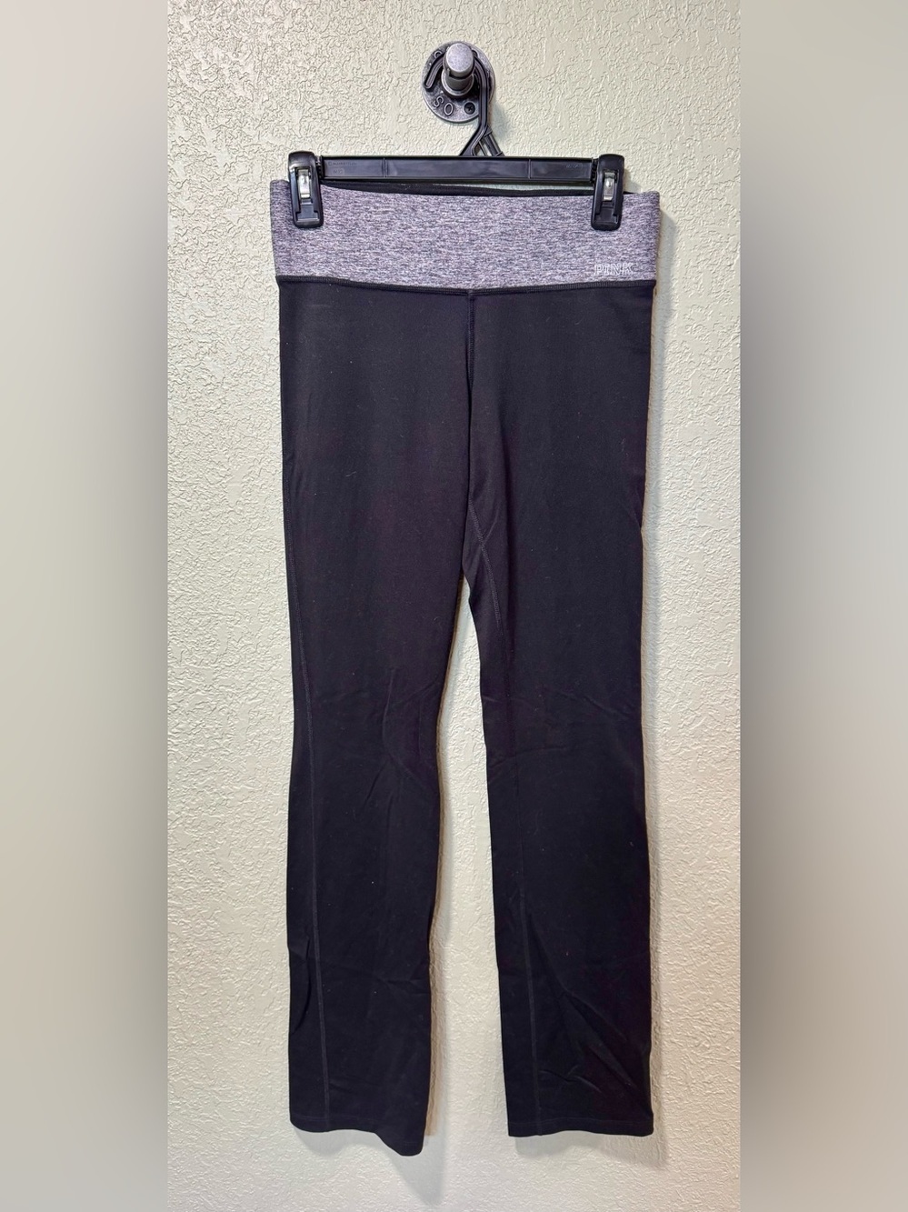 PINK Black Flare Leggings with Gray Heather Waistband XS